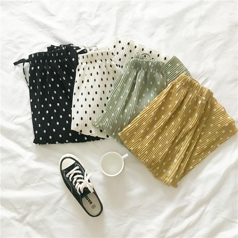 Geplooide Lange Midi Rok Vrouwen Polka Dot Print Lace Up Rokken Elegante Vrouwelijke Elastische Taille Rok