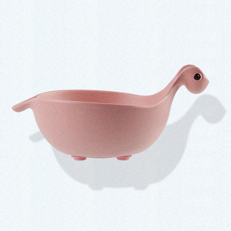 Bonitos platos de dinosaurio para bebé, cuencos de alimentación de bebé, plato de cena suave antideslizante para bebé, vajilla de bambú para bebé, cuenco pequeño bonito: pink