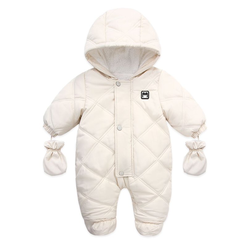 Macacão de inverno para meninas, macacão infantil de veludo novo para crianças meninos e meninas, macacão de neve tz213: Beige / 6-9M