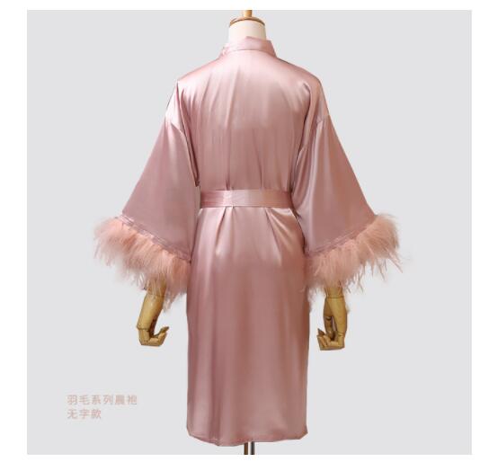 Vrouwen Veer Bruid Bruidsmeisje Robe Satijn Kimono Badjas Toga Nachtkleding Borduurwerk Brief Nachtjapon Lingerie: M / Bruin