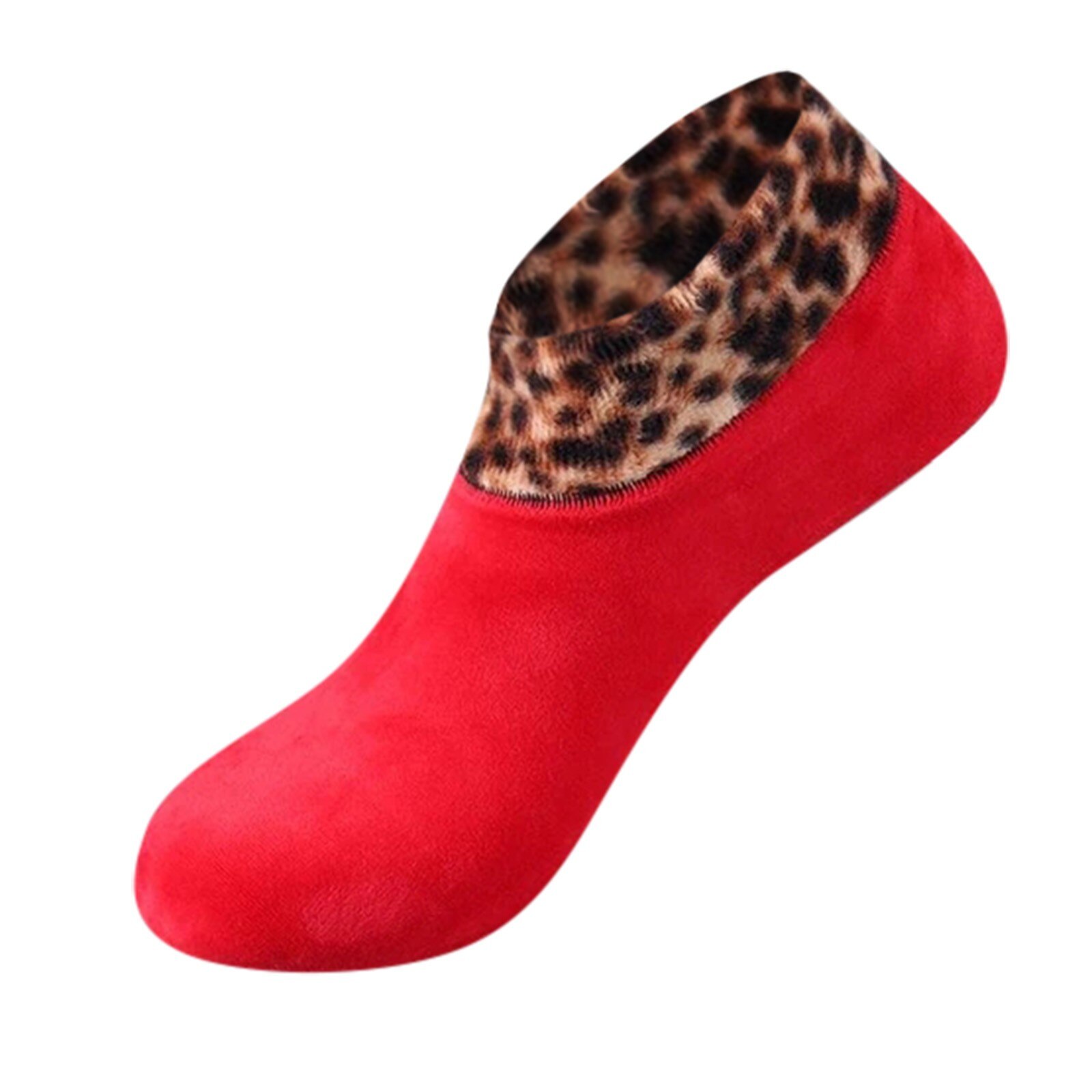 Donna uomo inverno caldo stampa leopardo addensare calzini termici lana Cashmere antiscivolo calzino per la casa stivali morbidi calzini per dormire al pavimento: Rosso