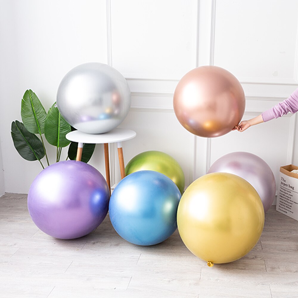 GIHOO 1pcs 36 Inch Metallic Latex Balloon Oversized Round Rose Gold Chrome Balloon For Baby Shower Wedding Birthday Party Decora