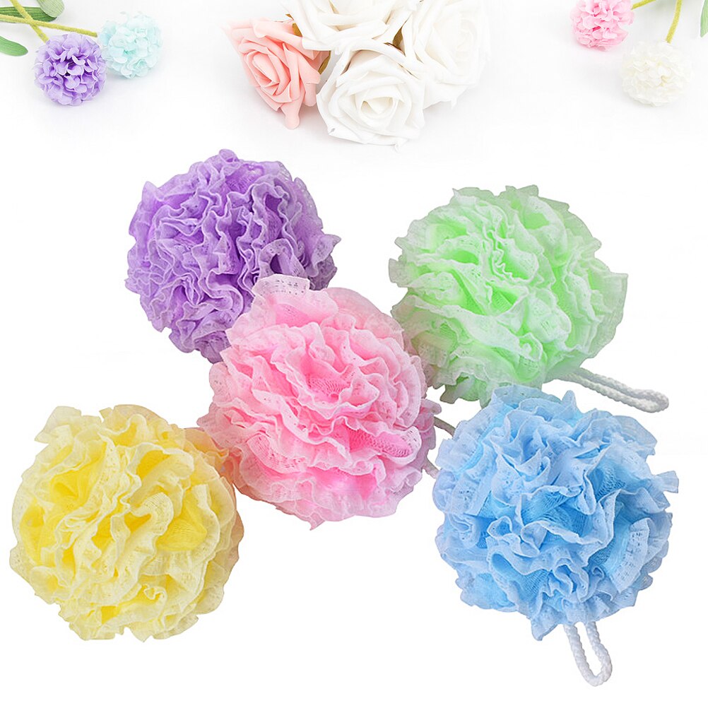 5Pcs Lace Shower Soft Bath Large Mesh Sponge Mesh Pouf Bubble Nets Bath Bathroom Scrub Bath Brushes (Random Color)