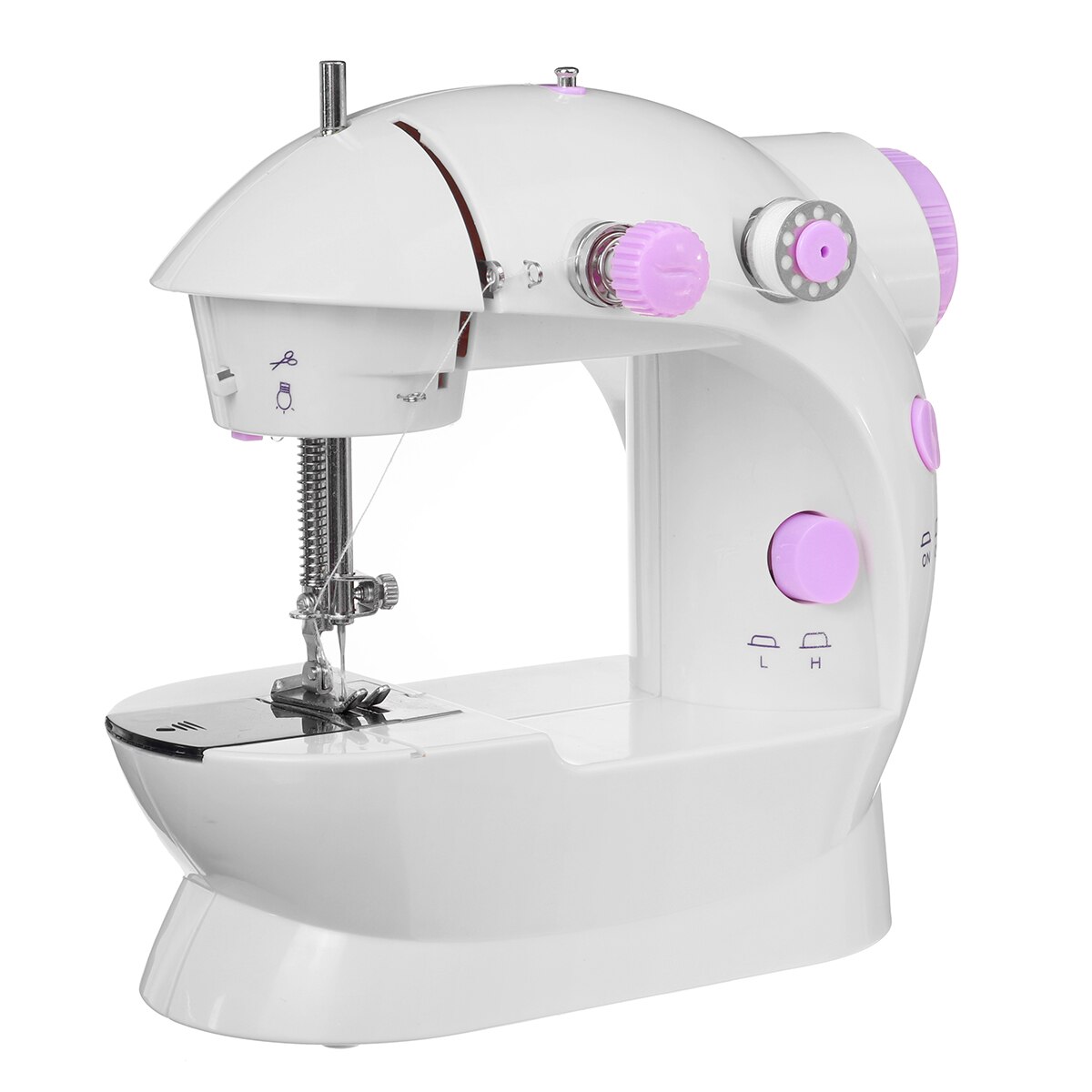 220V/110V 2 Gear Led Sewing Machine Electric Mini hand Sew Costura Maquina De Costura Household Desktop Sew Needlework Clothes: Purple