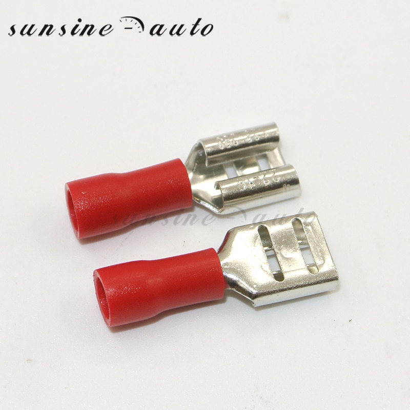50 kpl 2.8mm 4.8mm 6.3mm naaraseristetty sähköinen puristusliitin 0.5-2.5 mm:lle 2 22-10 awg liittimet kaapelin johtoliitin: 6.3mm punaista