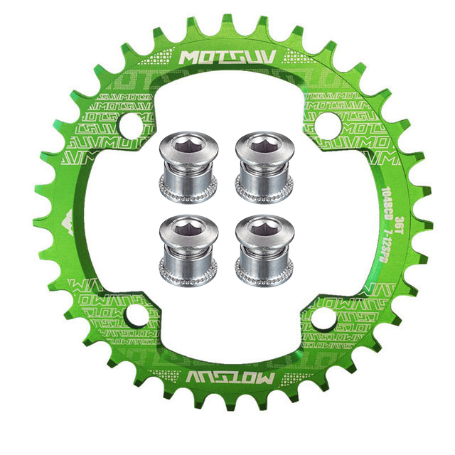MOTSUV 104BCD Narrow Wide 38T 36T 34T 32T Bicycle Chainring,BCD 104 with 4 Bike Steel Screws, Single 12 11 10 9 8 Speed,Plato MT