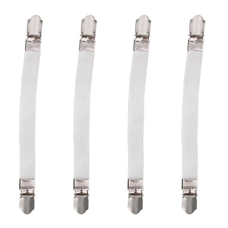 4pcs Elastic Bed Sheet Grippers Double Head Clips Gripper Holder Suspender Bed Sheet Fasteners Home Textiles Organize Gadget: white