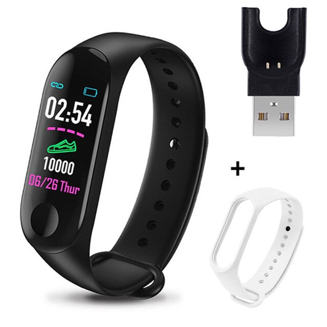 M3 Smart Bracelet Heart Rate Blood Pressure Health Waterproof Smart Watches M3 Pro Bluetooth Watch Wristband Fitness Tracker: Black White