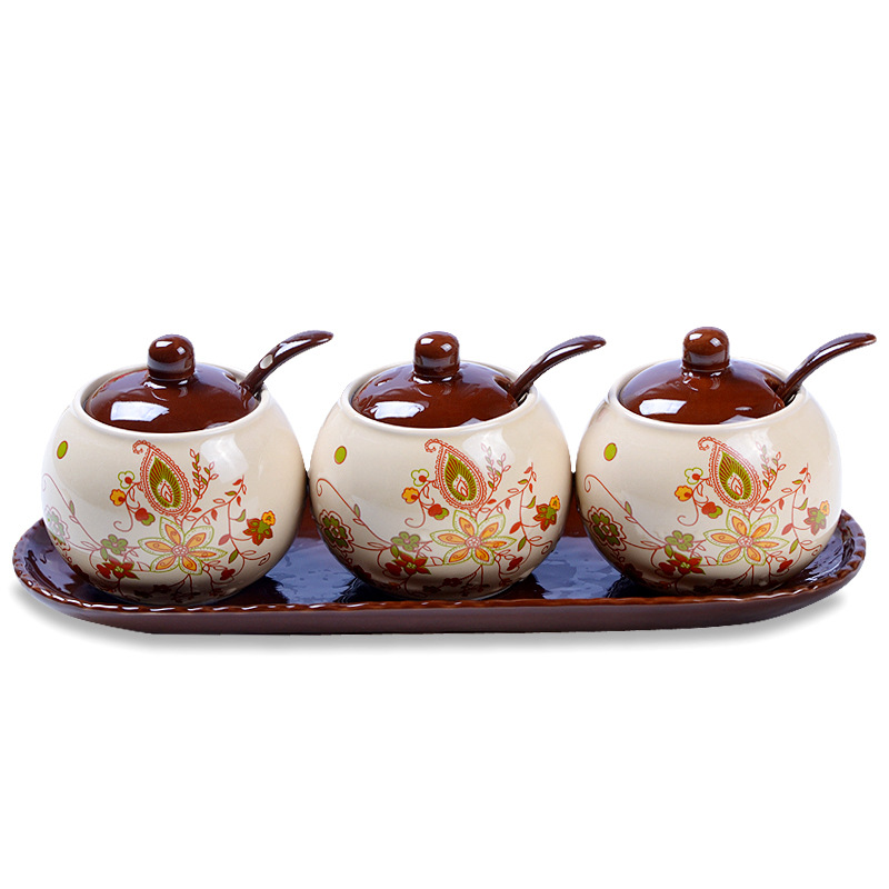 Keuken benodigdheden keramische kruiden pot set saus azijn kruiden doos lade pot zout shaker combinatie laden