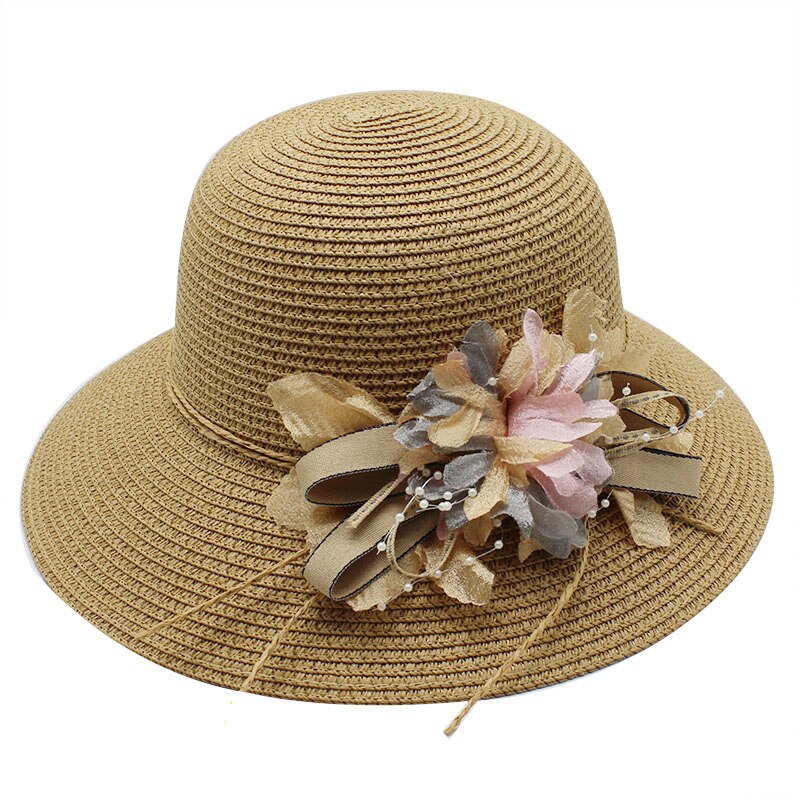 Sommer afslappet kvinder dame stråhat solhatte panama cap sommer strand strandtøj solhat: Khaki