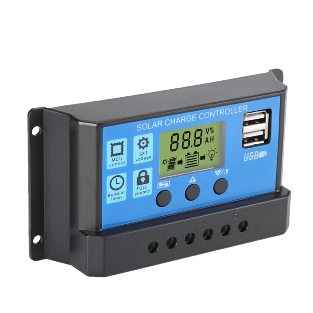 10A/20A/30A 12V 24V Auto Solar Charge Controller PWM Controllers LCD Dual USB 5V Output Solar Panel System DIY Kit PV Regulator