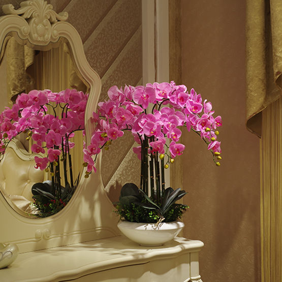 Arrangement de fleurs artificielles de grande taille | En PU, sensation à la main, orchidée, fleur bonsaï, bouquet de fleurs luxueux, uniquement sans vase