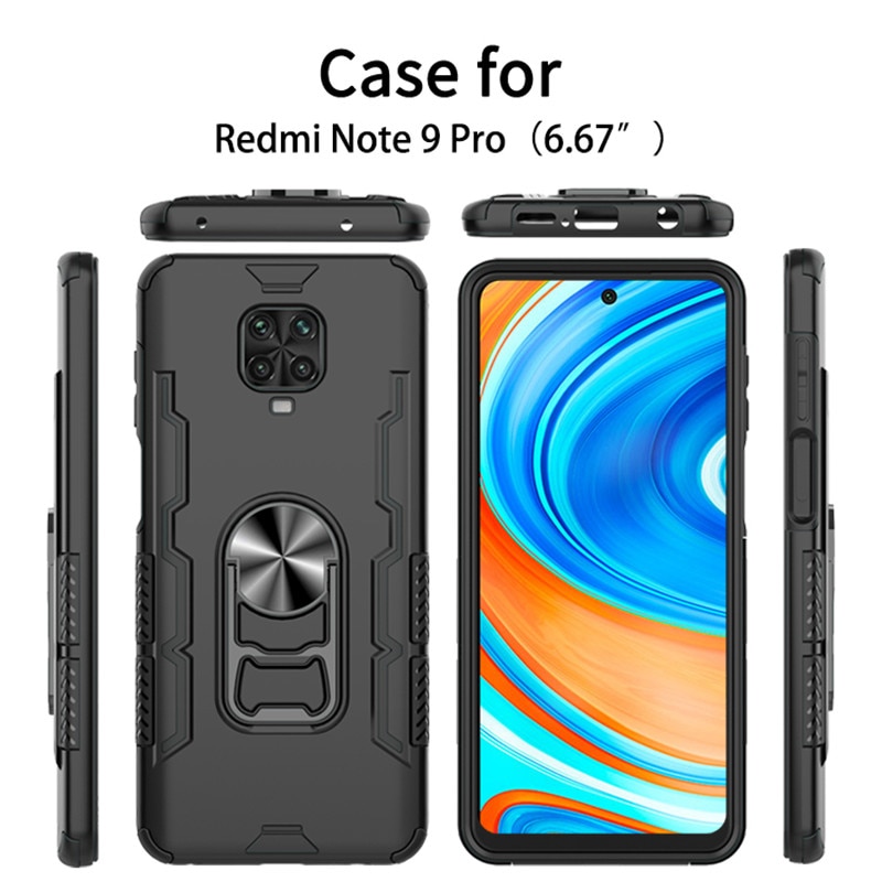 For Xiaomi Redmi Note 9S Case Car Holder Ring Phone Back Cover for Redmi Note 9 Pro Max Shockproof Armor Case