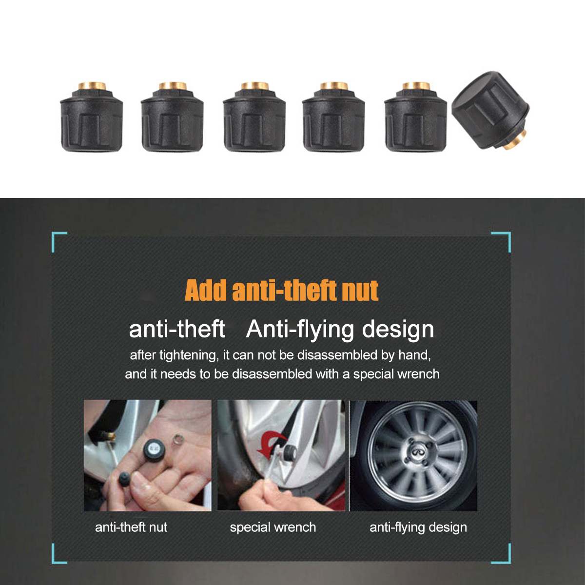 Solar Smart Car TPMS Tire Pressure Monitoring System Digital LCD Display Auto Security Alarm 6 Sensors 122PSI 8.5Bar 800mAh