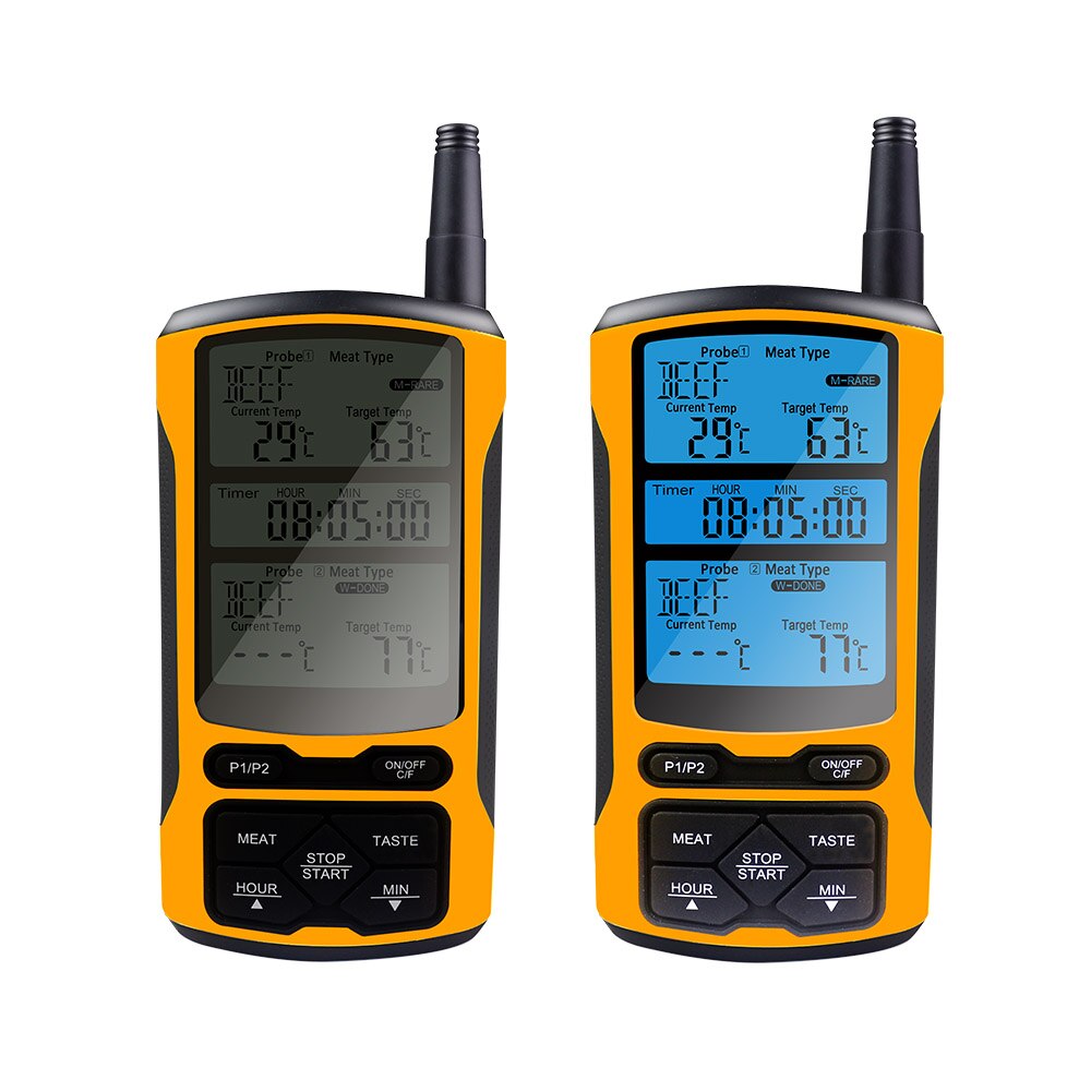 LCD Digtal Wireless Remote Thermometer Dual Probe 5 Color Backlight Cooking BBQ Kitchen Food Thermometer Grilling Timer Function