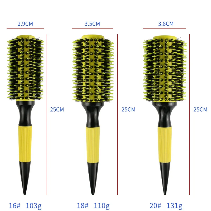 Professionelle runde Haarbürste aus Holz, 6 Größen, Wildschweinborsten, Mischung aus Nylon, Salon-Frauen-Haar-Styling-Werkzeuge, gelb, brasilianisches Haar, Lockenwickler