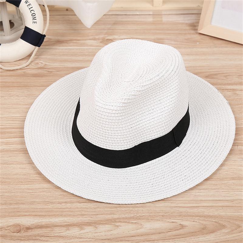Women's Sun Hat Ribbon Round Flat Top Straw DIY Beach Panama Hat Summer Hats For Women Straw Hats Snapback Gorras: Milk White