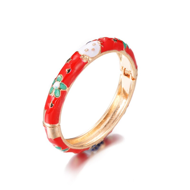 Flower Kitty Bangle Cuff Open Hand Bracelet Manchette For Baby Kids Rose Cute Small Rose Gold Kids Bangles Jewelry: red
