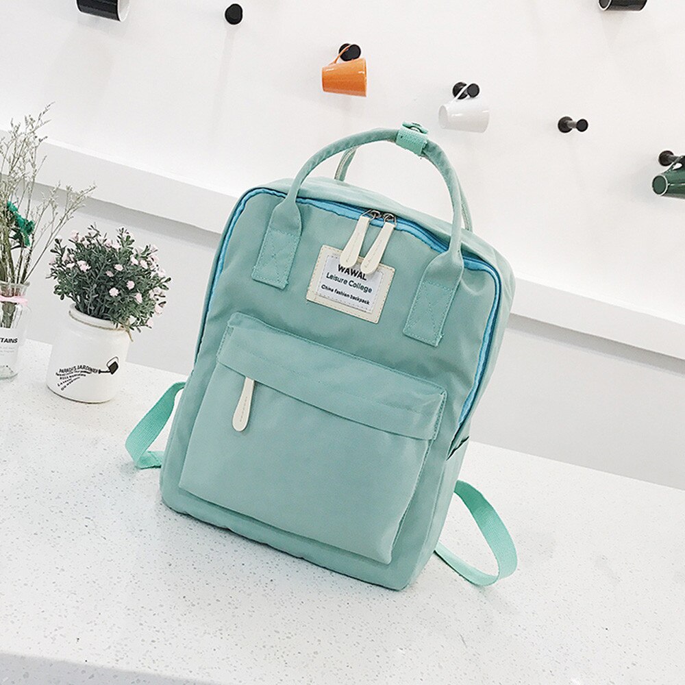 # H20 Vrouwen Rugzak Preppy Stijl Schooltassen Canvas Rugzak Boekentas Voor Tiener Meisjes Effen Kleur Kleine Rugzak Mochila: Green 