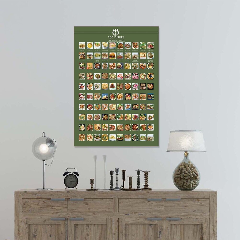 Cartel de menú de rascado de lista de 100, cartel de comida deliciosa, colgante de pared, cartel decorativo para el hogar