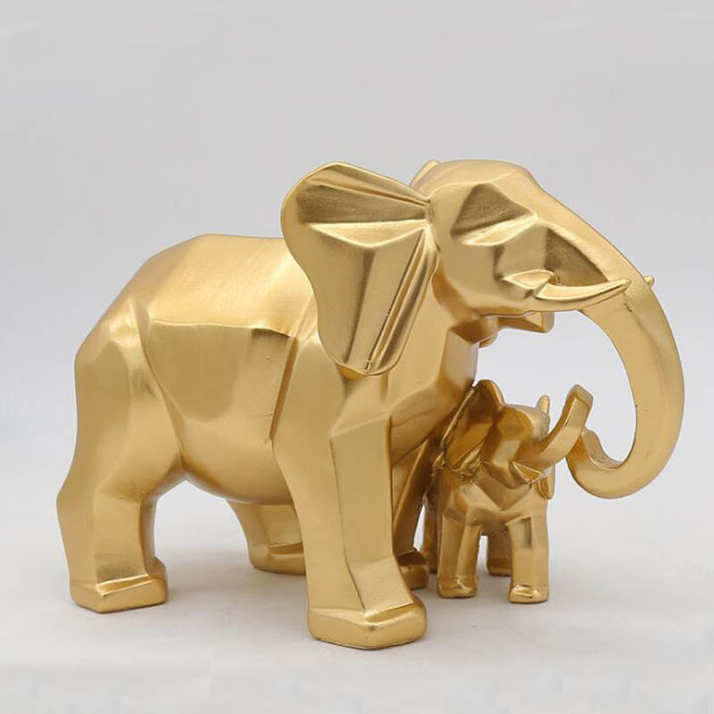 Guld moderne geometriske guld elefant harpiks boligindretning tilbehør håndværk til skulptur statue ornamenter mor og barn