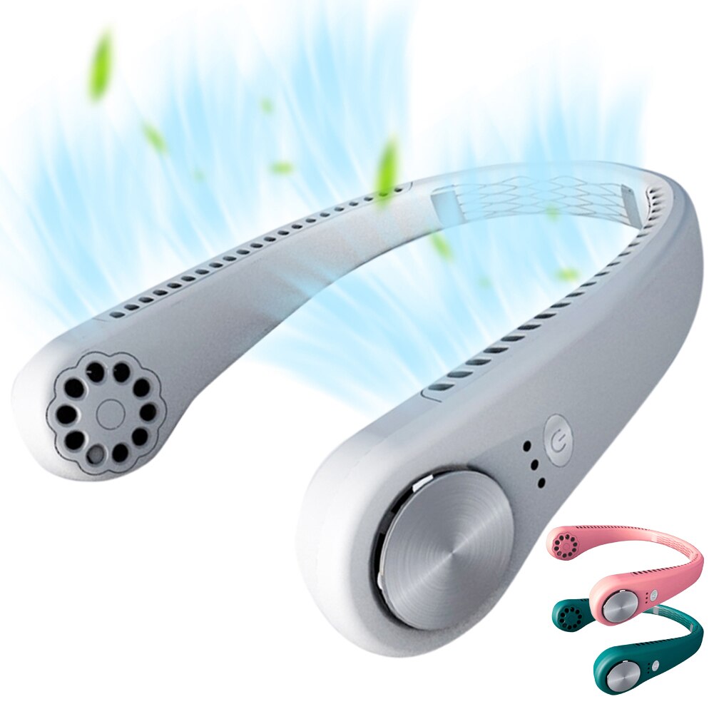 Ventilador portátil con de auriculares, banda para el cuello, 3 niveles de flujo de aire, para deportes, oficina y al aire libre, recargable