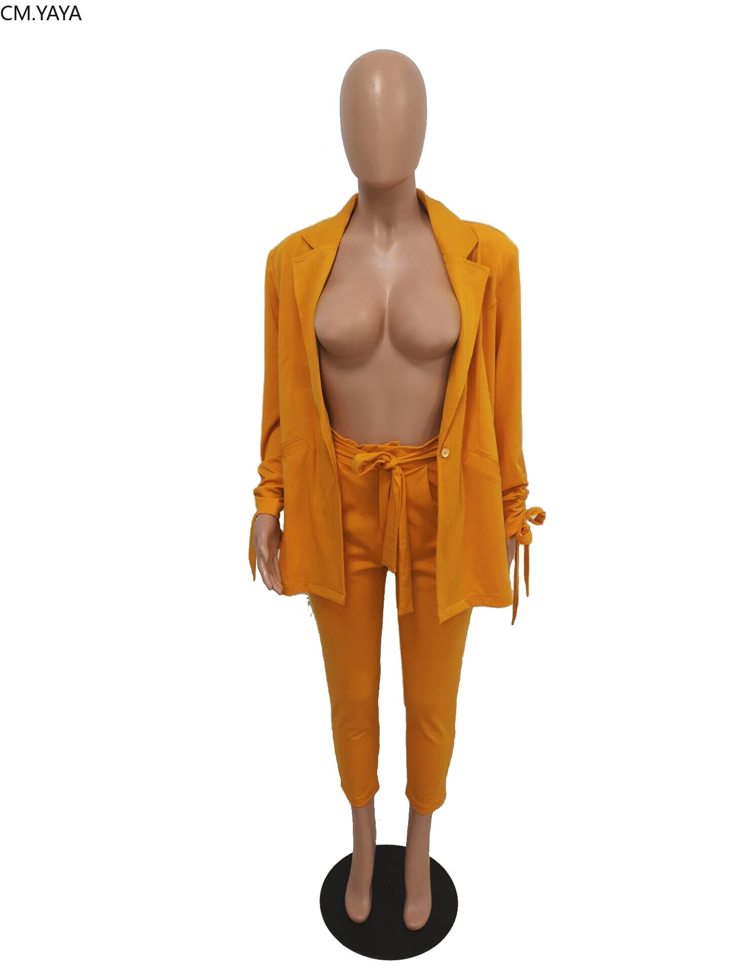 Lapel Neck Blazer Coat & Drawstring Pants Set