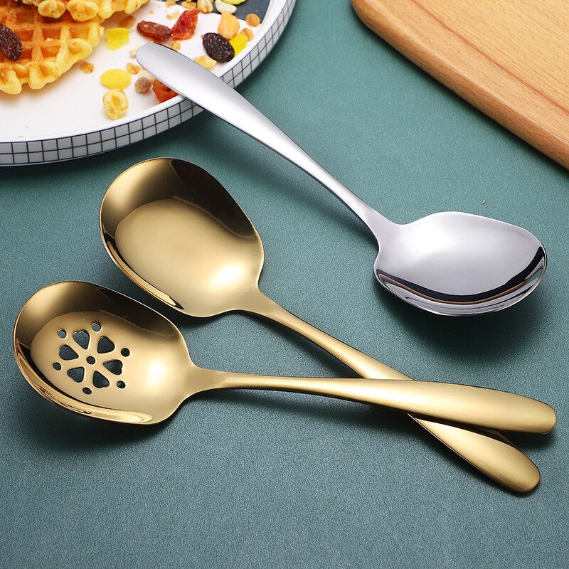304 Stainless Steel Serving Ladle Slotted Spoon Set for Catering, Large Serving Utensils Restaurant Supplies Kitchen Tools