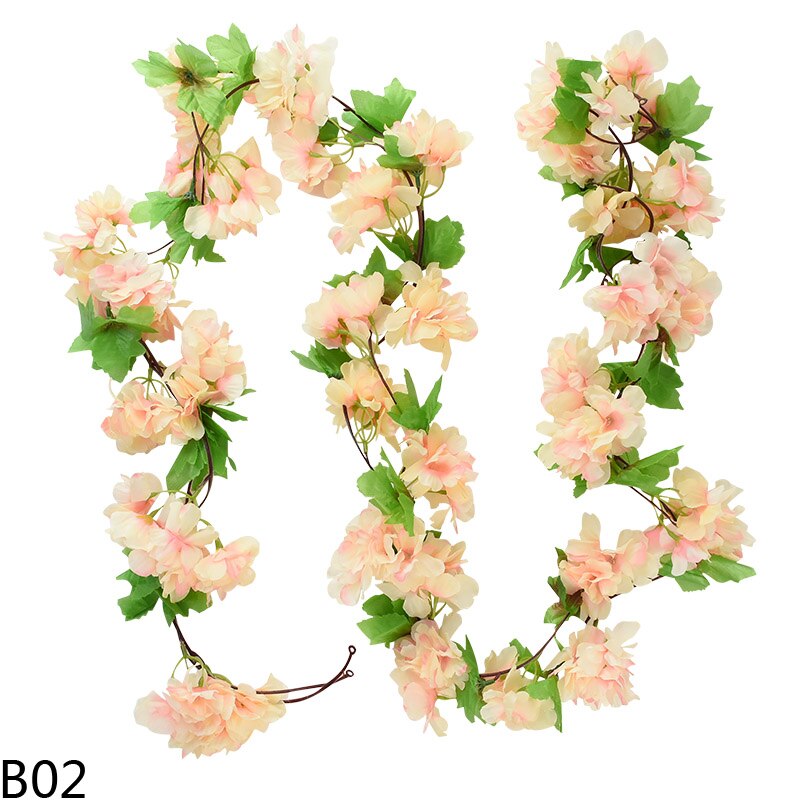 225cm konstgjorda sidenblommor 18 klasar körsbärsrankor rottinggirland vägghängande konstgjorda körsbärsblommor vinstockar bröllop heminredning: B02