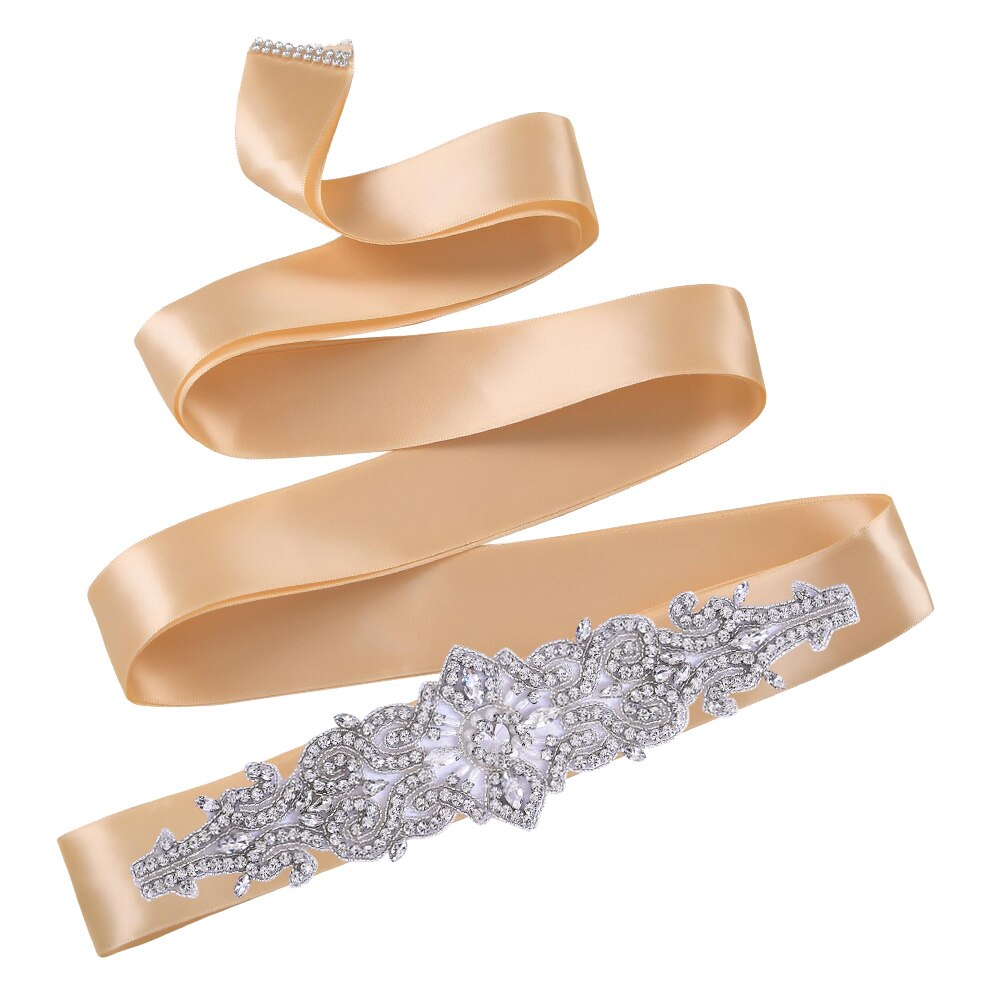 TOPQUEEN S26 Luxus Strass Hochzeit Kleider Gürtel Frauen Kristall Gürtel für Braut Hochzeit Bund Jewel Gürtel Braut Schärpen: Champagne ribbon