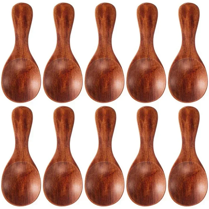 Cucharas de sopa de madera con mango largo, cucharadita de café, leche, azúcar, especias, condimentos, vajilla de cocina, herramientas, cuchara de madera, 1/10 Uds.: Plata / S