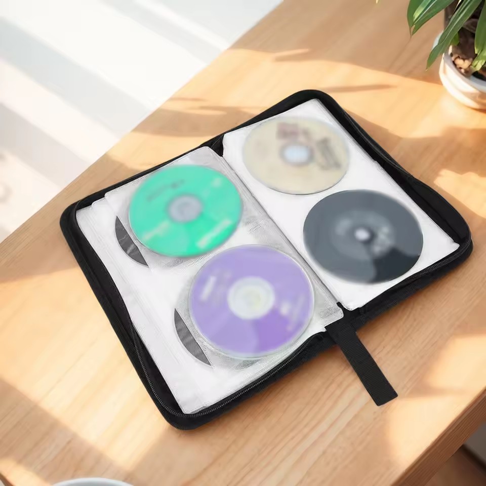 Portable Zipper DVD CD Holder 80pcs Capacity Storage Pouch Bag Double-side CD DVD Storage Sleeve Case Wallet Album Carrying Case