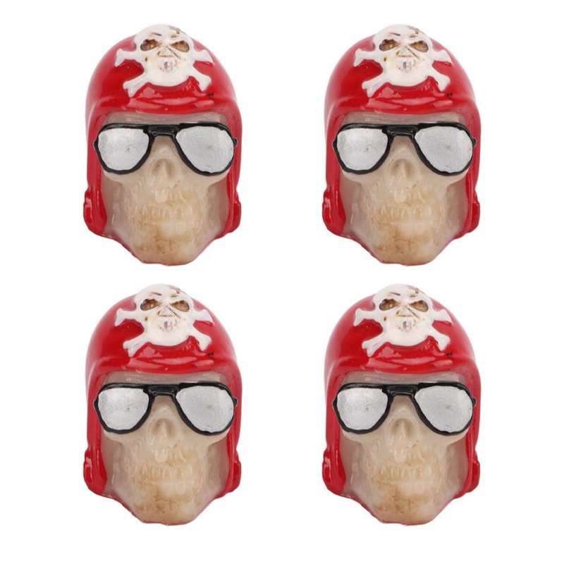 4x Melted Skull Logo Tire Valve Stem Caps – Red, Silver, Or Black – Universal Fit
