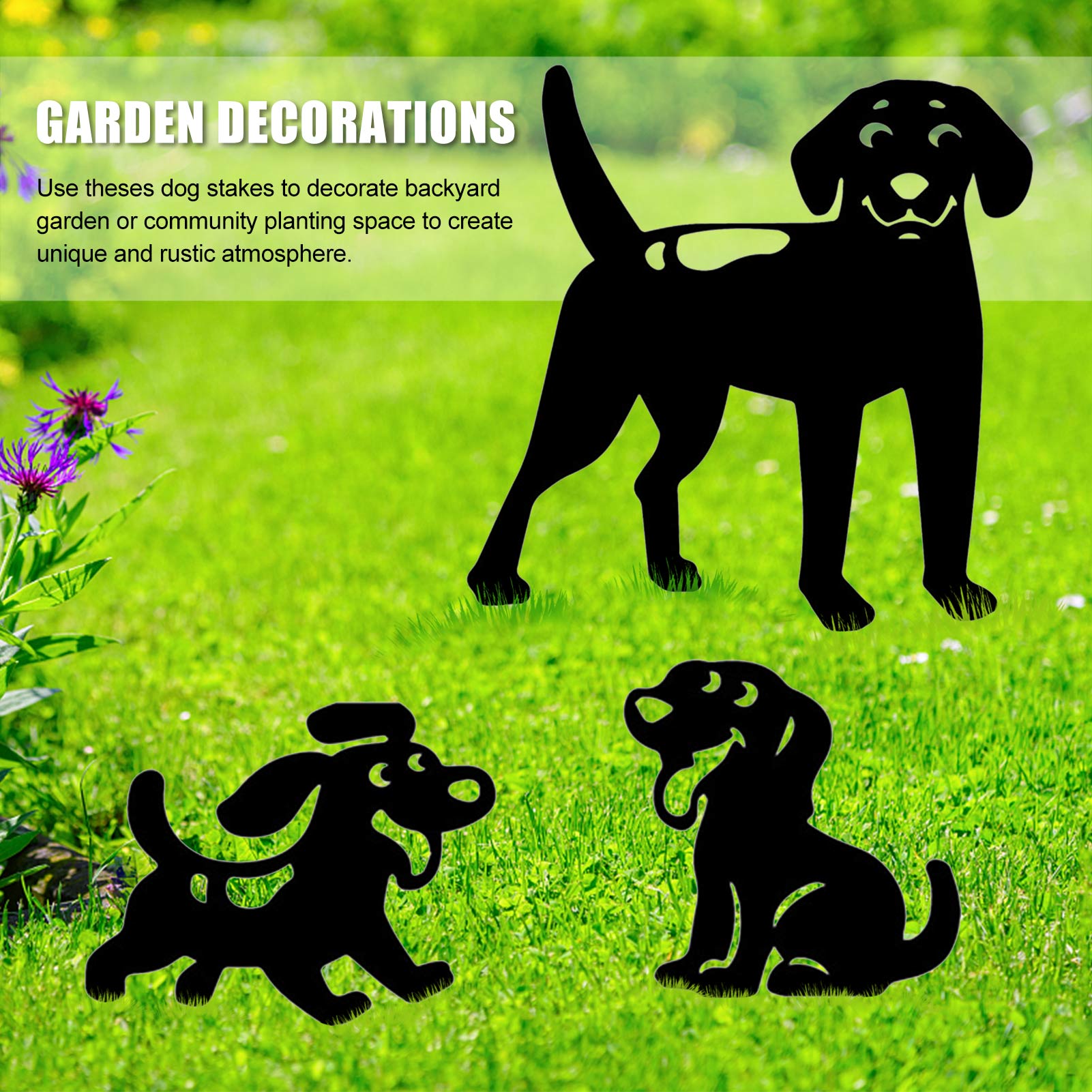 Happy Dog Metal Puppy Art Decoration Yard Decor Garden Statues Sculptures Decorated Outdoor Backyard Lawn Stakes Garden Dog