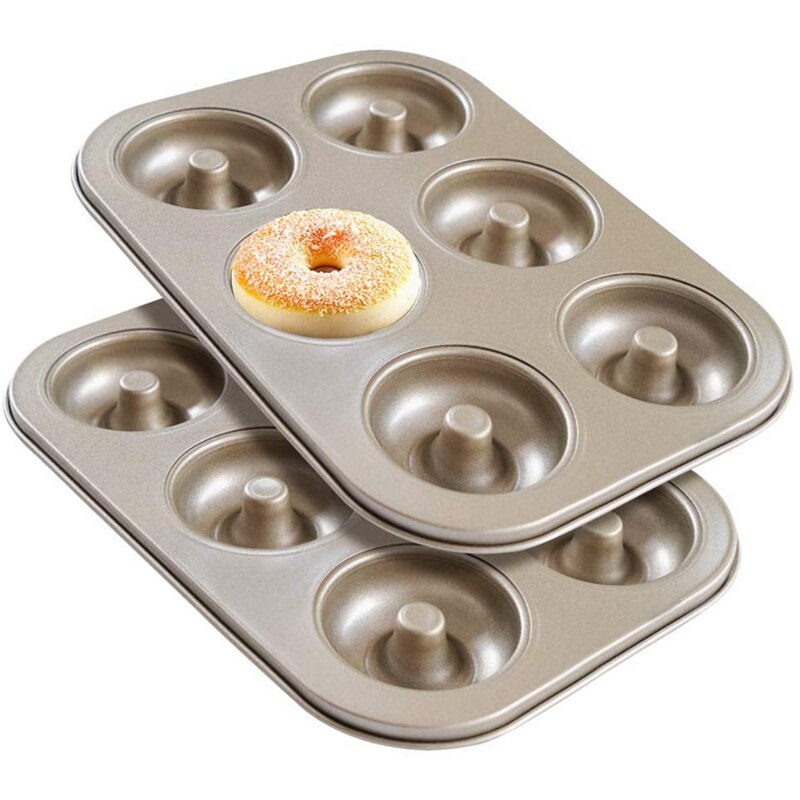 Madeleine Pan,Non-Stick Donut Pan, 2 Pieces Donut Baking Tray, Carbon Steel Donut Mold, Donut Baking Dish Bag Mould 6 Doughnuts: Default Title