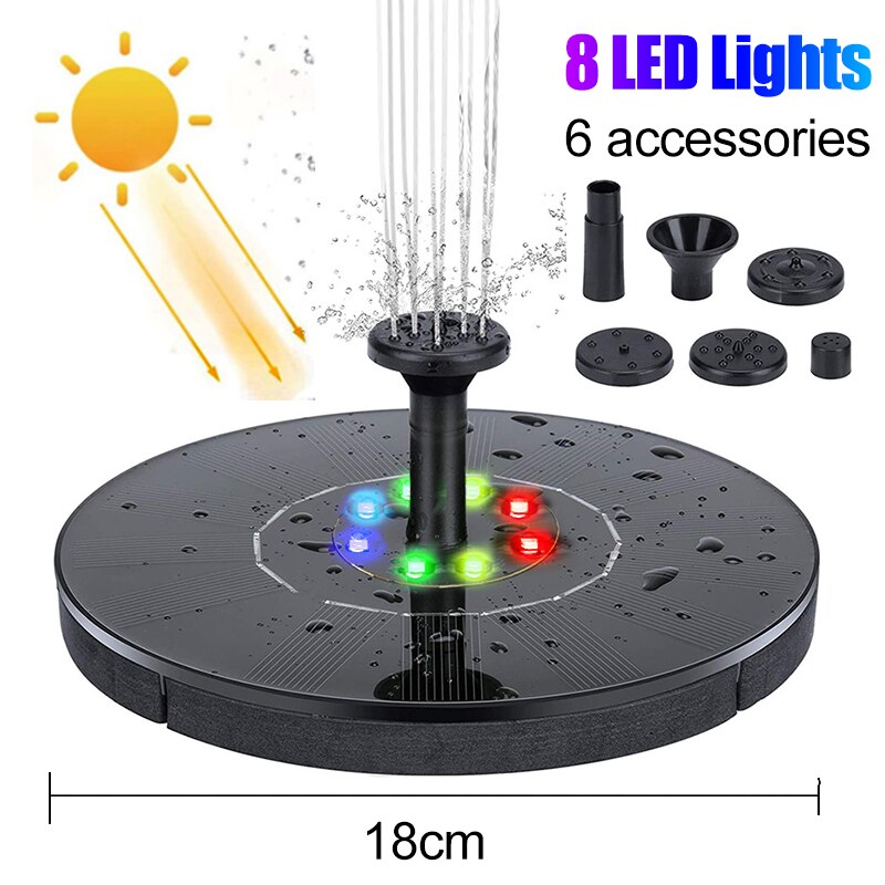 Mini Solar Water Fountain Pool Pond Waterfall Fountain Garden Decoration Outdoor Bird Bath Solar Powered Fountain Floating Water: 18cm color light