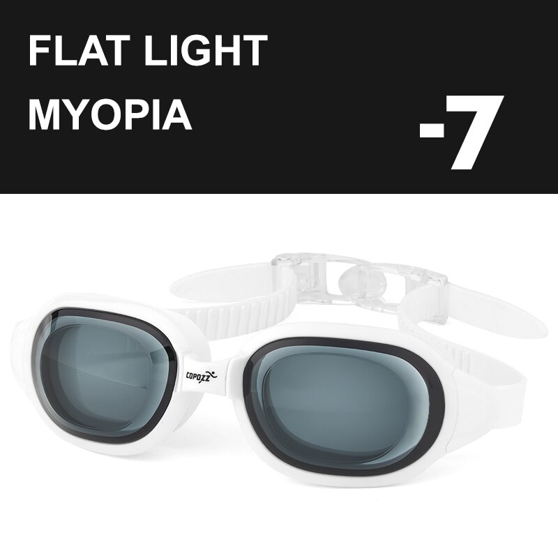 COPOZZ Swimming Goggles Myopia 0 -1.5 to -7 Men Women Anti fog UV Protecion Waterproof Swimming Glasses Diopter Swim Eyewear: Myopia White -7