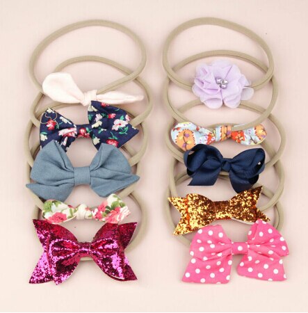 Baby Flower Accessories 10pcs/Sets Infant Kids Baby Girls Women Elastic Headband Nylon Headwear Hair Band Headdress Photo Props