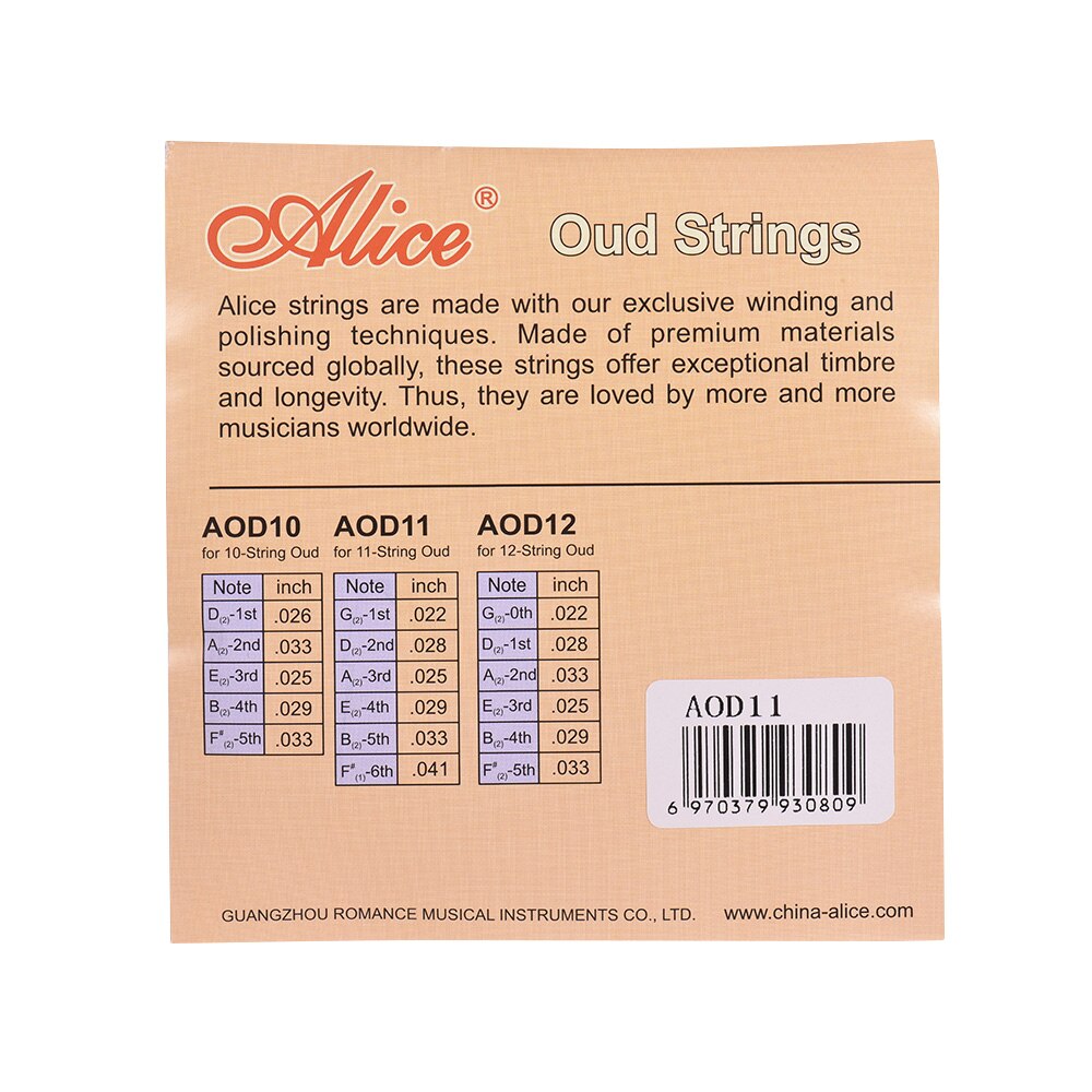 Alice aod 12 12-- strenget oud strenge sæt(gdaebf) nylonkerne forsølvet kobberlegering vikling  (.022-.033)
