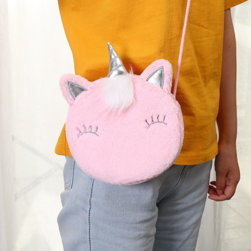 Cute Unicorn Children Plush Coin Purse Girls Good Birthday Children Inclined Shoulder Bag Little Princess zipper Bag