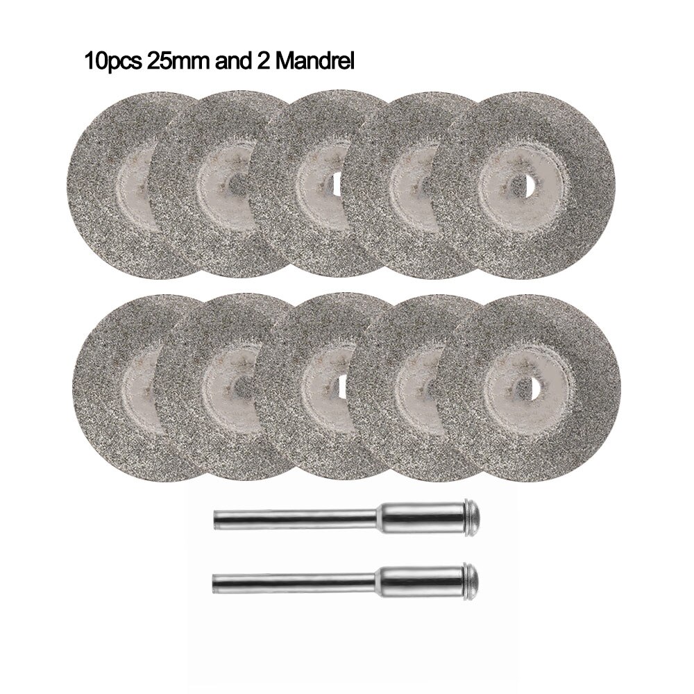 1/12 stücke 20-50mm Diamant Trennscheiben einstellen Glas Mini Jade Stein Kreissäge Klinge Schleifen schneiden Rad fliesen Schleif Dreh Werkzeug: 10Stck 25mm 2 Mandrel