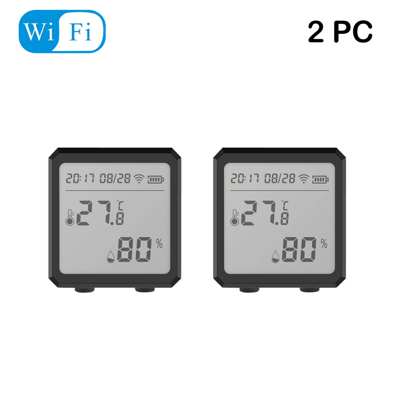 Tuya Smart WIFI Zigbee Temperature And Humidity Sensor Indoor Hygrometer Thermometer With LCD Display Support Alexa Google Assis: wifi 2pcs black
