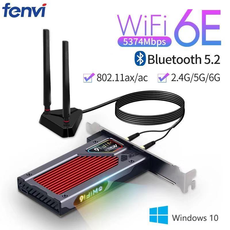 Fenvi Wifi 6e Intel AX210 PCIe Wireless Adapter Bluetooth 5.2 AX210NGW Wi-Fi Network Card 2.4G/5G/6GHz RGB AX200 BT5.1 802.11ax