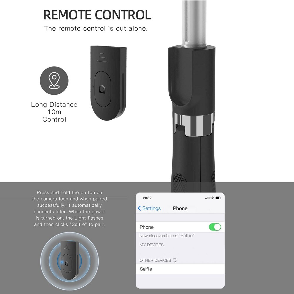 FGCLSY Bluetooth Selfie Stick - 700mm Extendable Tripod for iPhone & Android