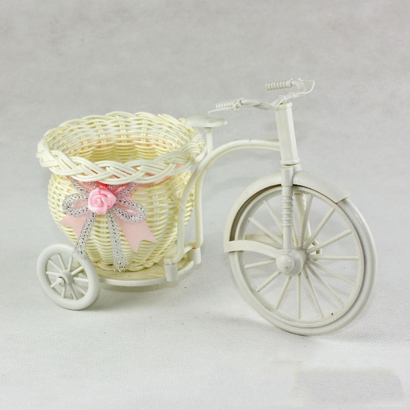 DIY Plastic White Tricycle Bike Flower Basket Bicycle Container For Flower Plant Home Wedding Party Decoration Wreaths: 250mm