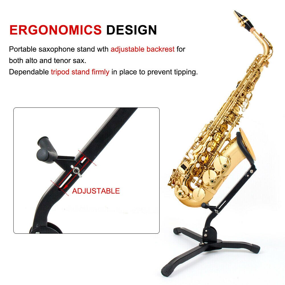 Folding Alto Saxophone Stand Sax Tenor Saxophone Stand Holder Tripod Portable Foldable Adjustable Woodwind Instruments Accessory