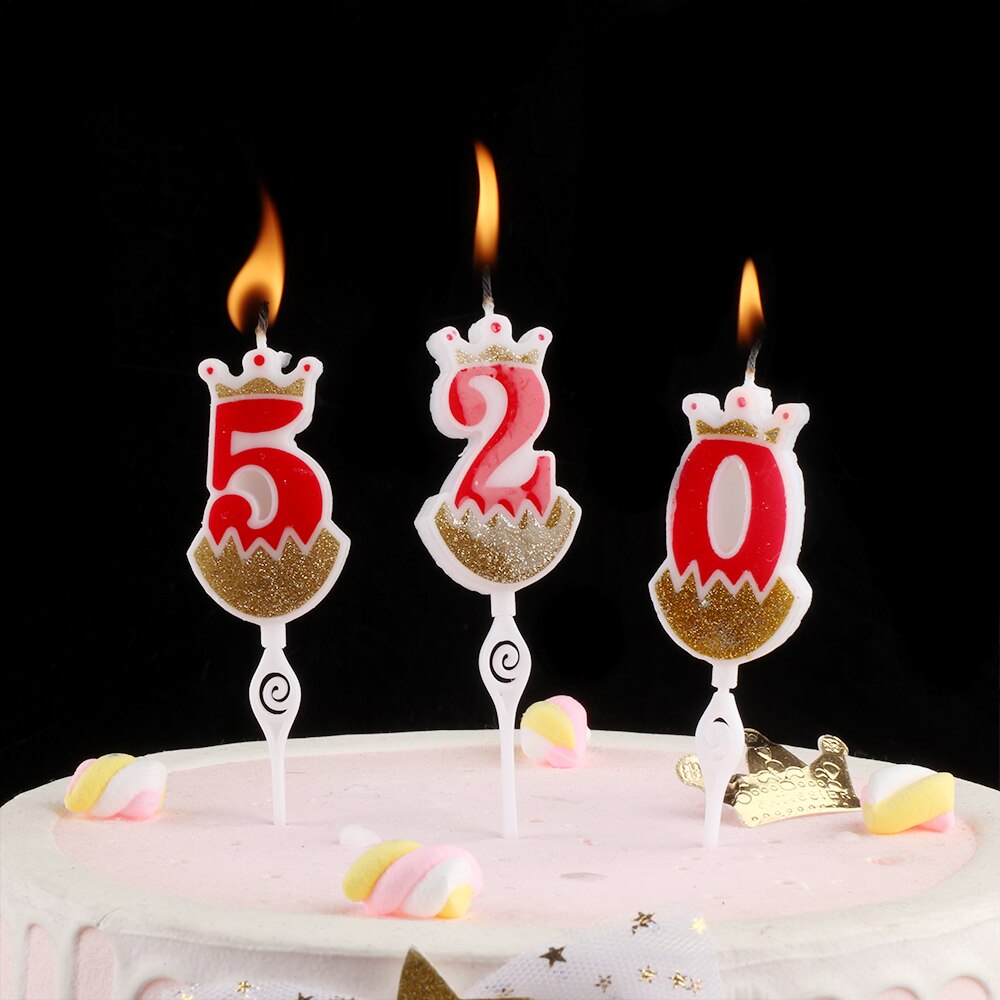 1PC 0-9 Numbers Cake Topper Birthday Wedding Digital Crown Candles Gold Red Number Party Supplies DIY Decoration for Baking