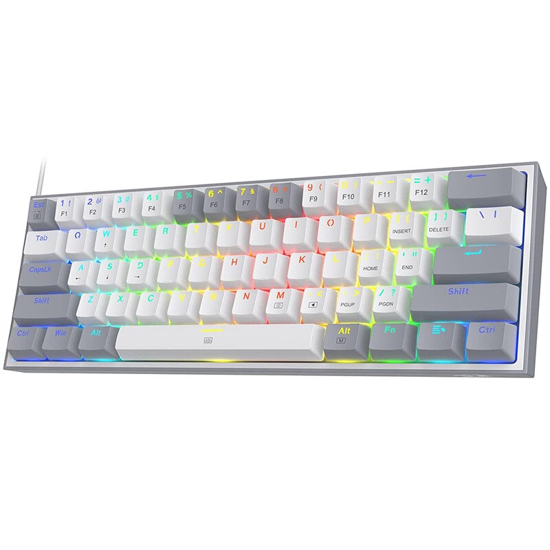 Redragon – clavier de jeu filaire K617 Fizz 60% RGB, 61 touches, Compact, mécanique, avec interrupteur rouge linéaire, pour voyage portable: K617RGB-WG