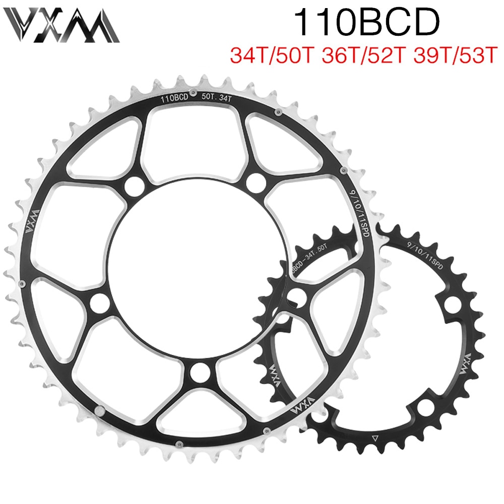 VXM-plato doble para bicicleta 110BCD 34T 50T 36T 52T 39T 53T, juego de bielas para bicicleta de carretera, disco de conducción, rueda dentada de aluminio, disco plegable para bicicleta