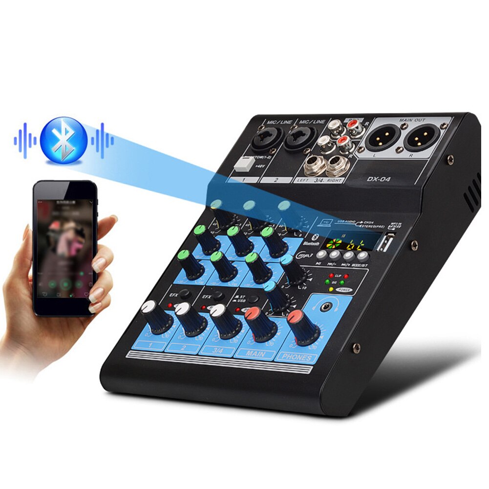 DJ Small KTV Audio Mixer Mixing Console Portable Karaoke Stereo Bluetooth Record Home Sound Card 4 Channel USB